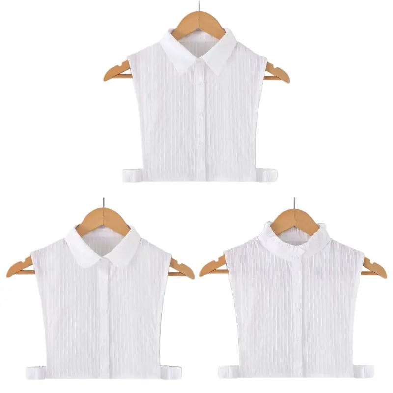 

Korean Women Elegant White False Fake Collar Vertical Stripes DIY Adjustable Detachable Lapel Half-Shirt Drop Shipping