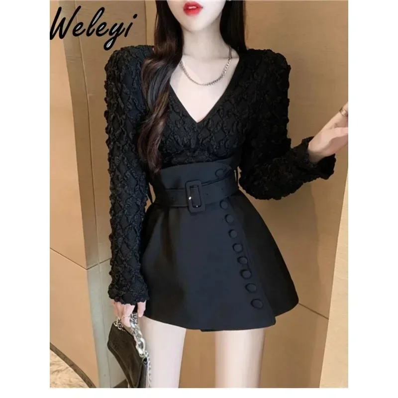 

Buttoned High Waist A-line Black Skirt for Women Spring 2024 New Elegant Slimming Floral Bud Wrapped Hip Short Skirts Outer Wear