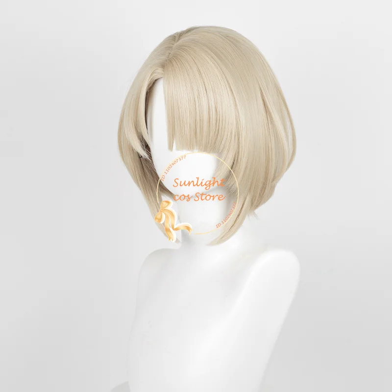 Freminet Cosplay Wig 30cm Short Light Beige Gold Wig Simulated Scalp Women Anime Wig Heat Resistant Synthetic Hair + Wig Cap