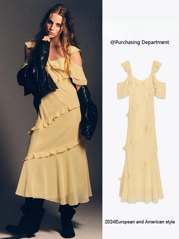 

Summer New Arrival Women's Dr Ele Patchwork Decorative V-ne Strapl Gown High Waist Midi Performance Wear Color