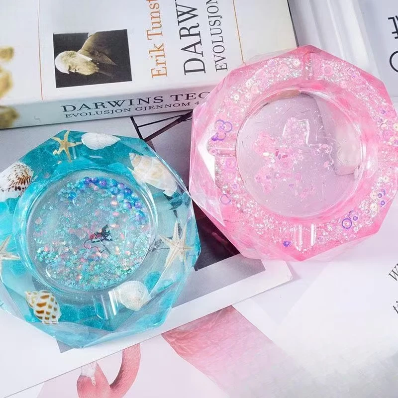 1 Pieces Ashtray Resin Molds, Silicone Resin Mold with Square and Rhombus & Round Shape for Resin Casting, DIY Handcrafts