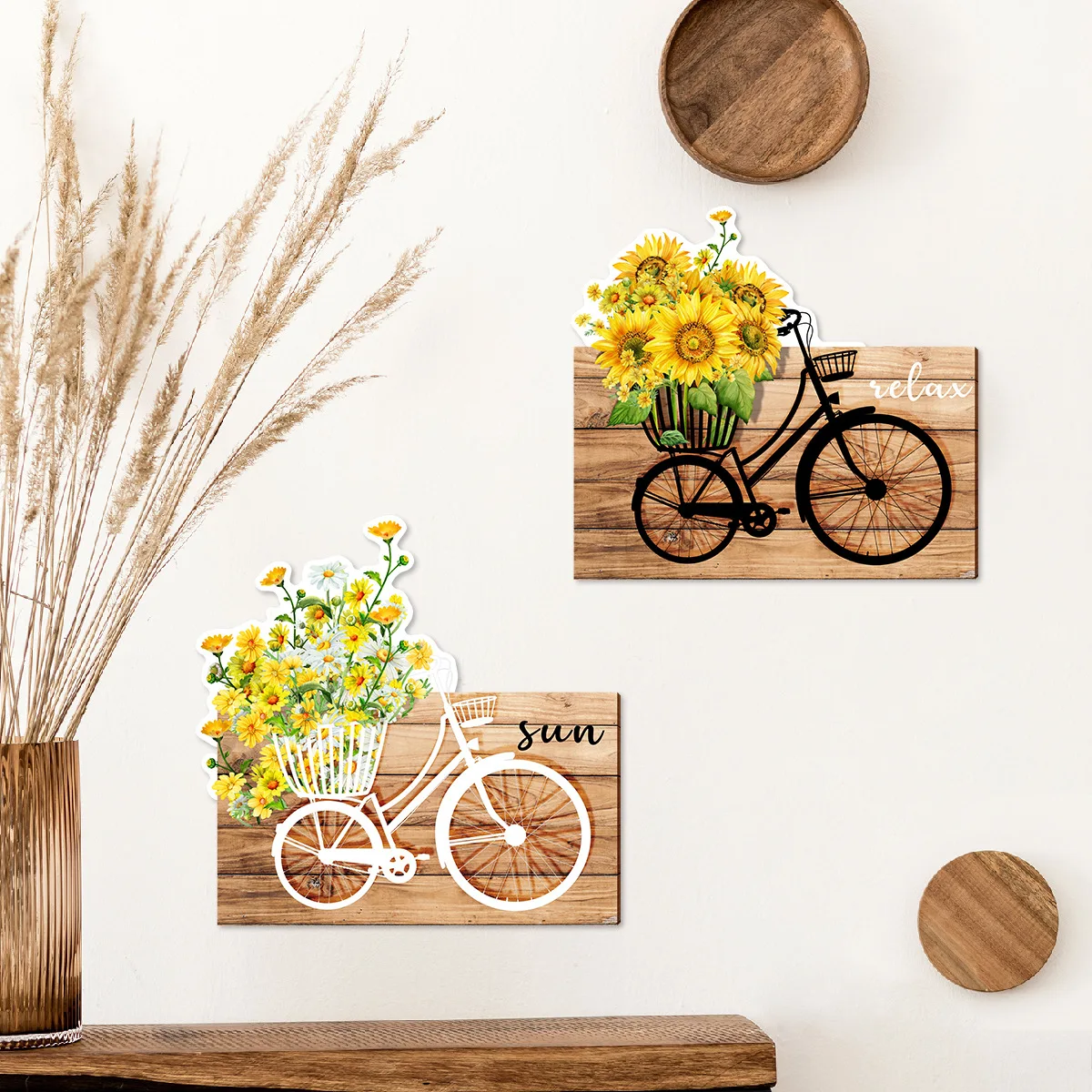 

2pcs Plant Sunflower Bicycle Wall Stickers Background Wall Living Room Bedroom Home Decorative Wall Stickers Wallpaper Atw3020