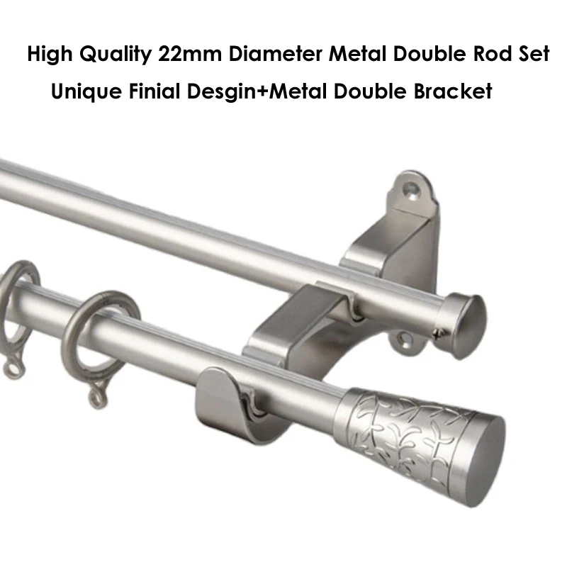 SSD Nickel Unique Round Finial Heavy Drapery Hardware 22+22mm 7/8+7/8-IN Dia. Double Curtain Rod Set Drapery Rod Curtain Pole