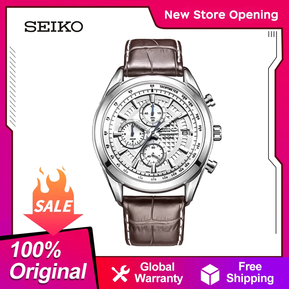 

Seiko Quartz Stone Men's Watch Chronograph Series Japanese Original Leisure Watch 10 Bar Waterproof Multi-functional Watch