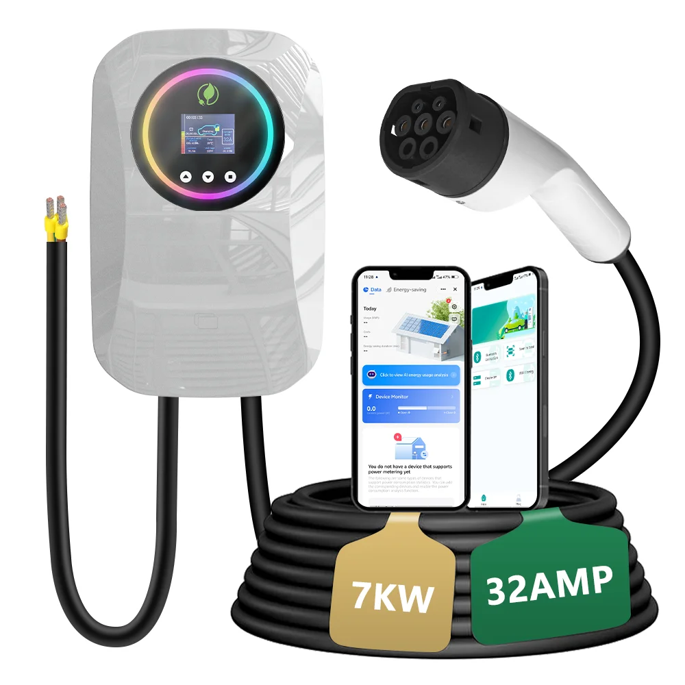 Smart Home Fast Ac 3 Single Phase 16a 32a 11 kw 22 kw Level 2 Type 2 Wall Box Wallbox Electric Car 11kw 22kw Ev Charger