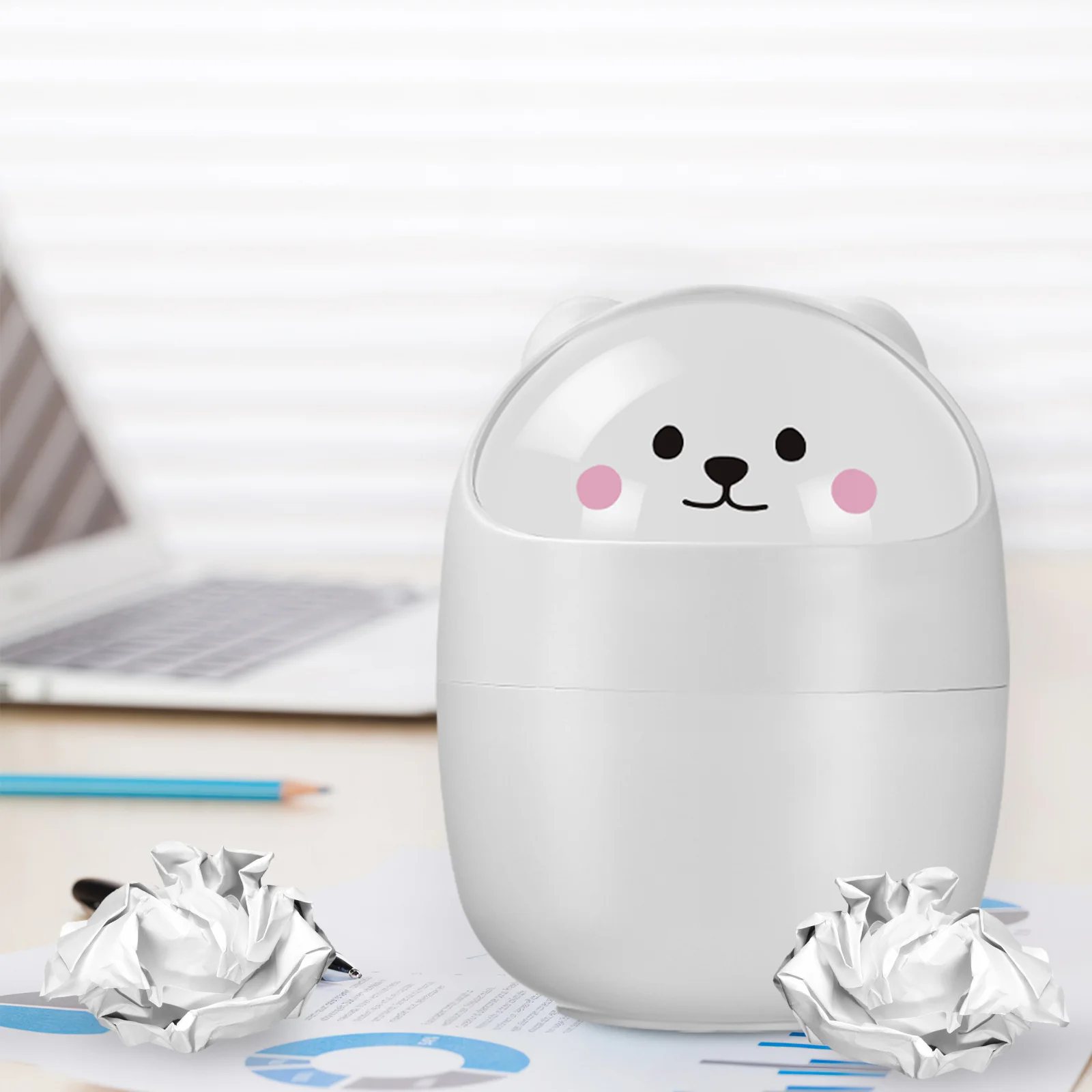 

2pcs Mini Desktop Trash Can Adorable Cat Shape Clamshell Design For Office Bathroom Kitchen Countertop Small Waste Basket With