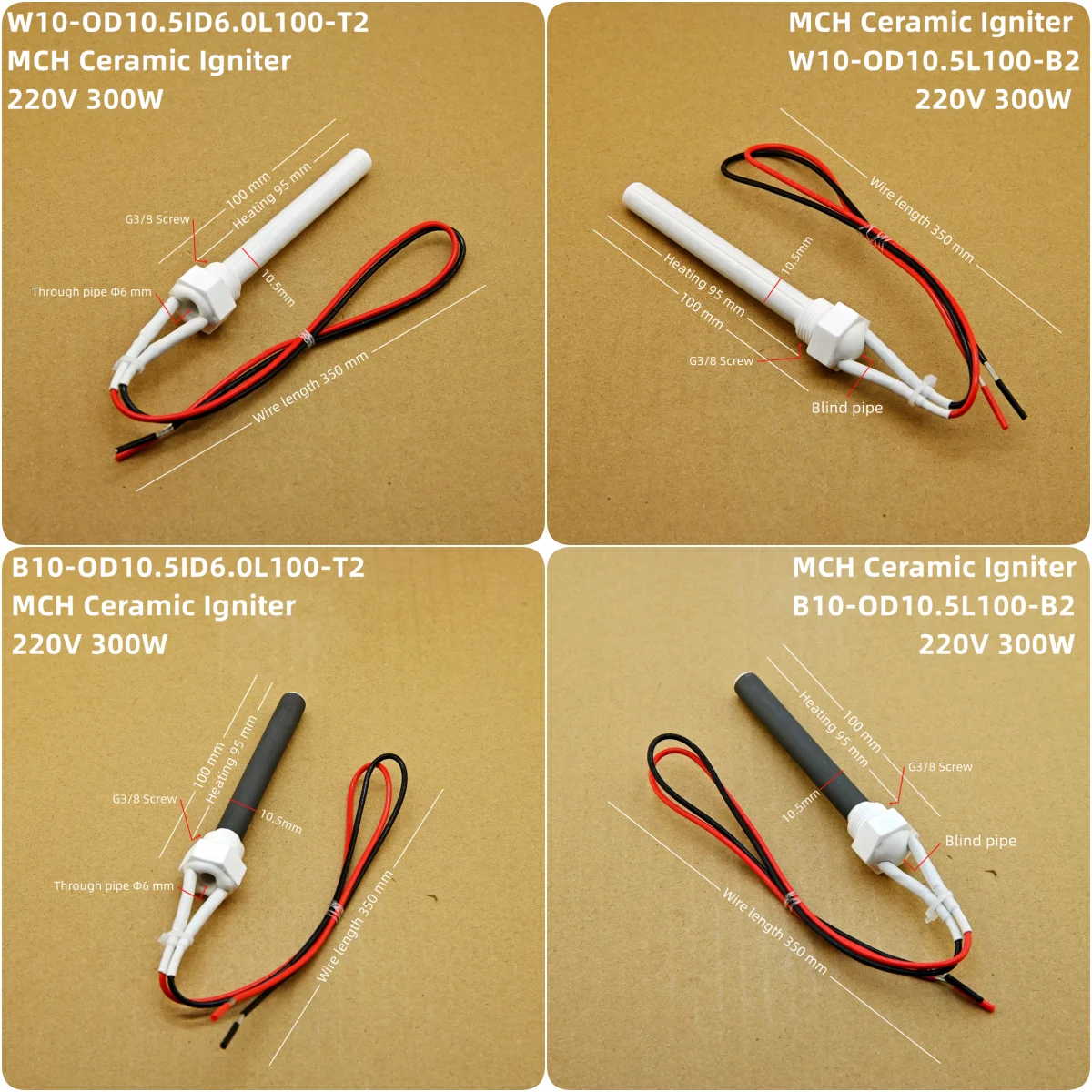 All 220V 300W sawdust particle furnaces, ceramic igniters, ceramic electric heating tubes Φ 10.5 * 100mm wire 350mm