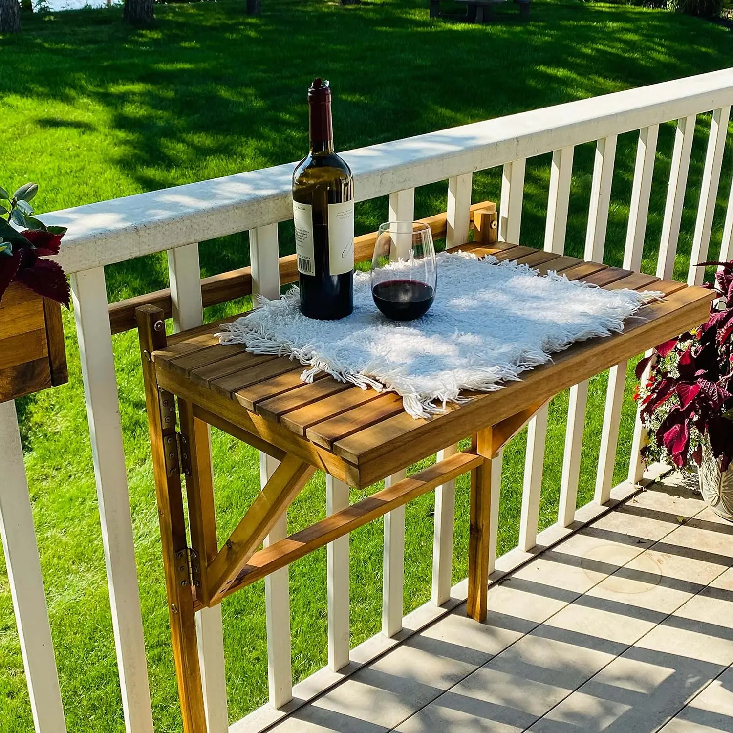 Foldable Acacia Wood Deck Bar Portable Apartment Balcony Railing Porch Furniture Outdoor Folding Balcony Table