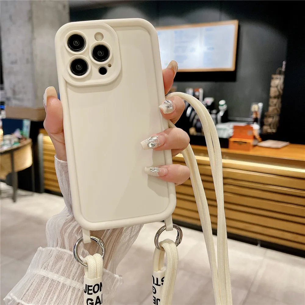 Soft Silicone Lanyard Case For iPhone 14 15 Pro Max 11 12 13 Pro XR X XS Max 8 7 14 15 Plus Crossbody Necklace Strap Phone Cover