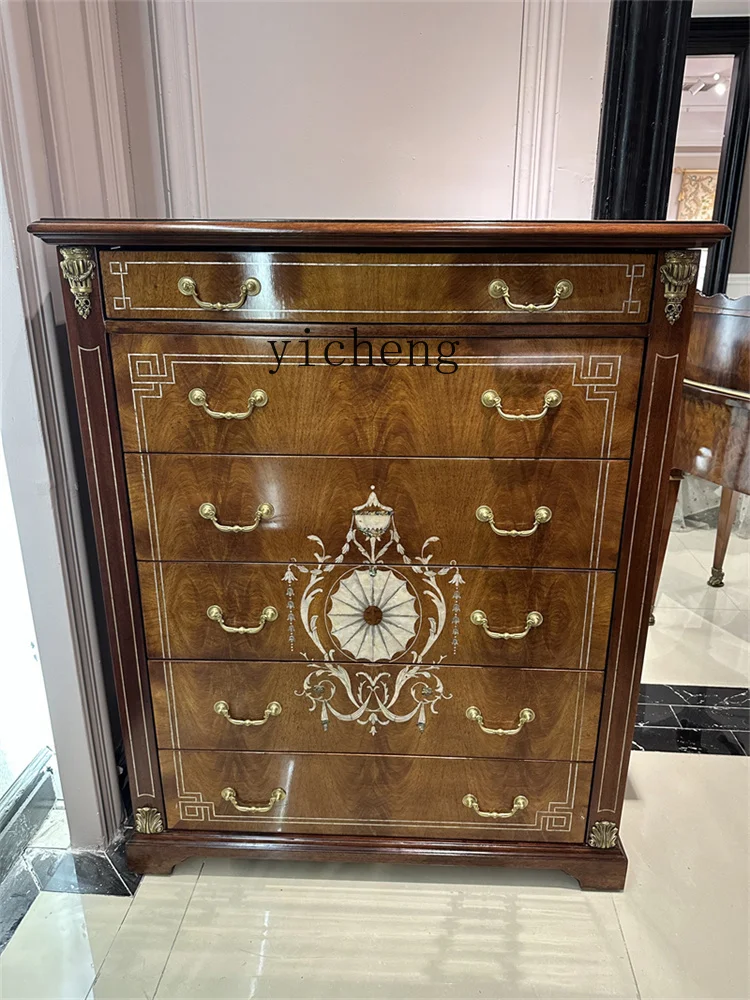 LSL Bedroom Storage Decorative Cabinet High and Low Cabinet Solid Wood French Bedside Cabinet