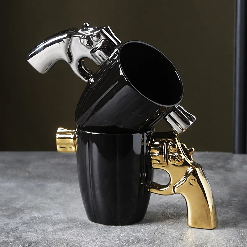 Tasse créative en forme de Revolver, tasse à café en céramique de forme personnalisée, tasse d'eau de grande capacité, ameublement de maison, 1 pièce