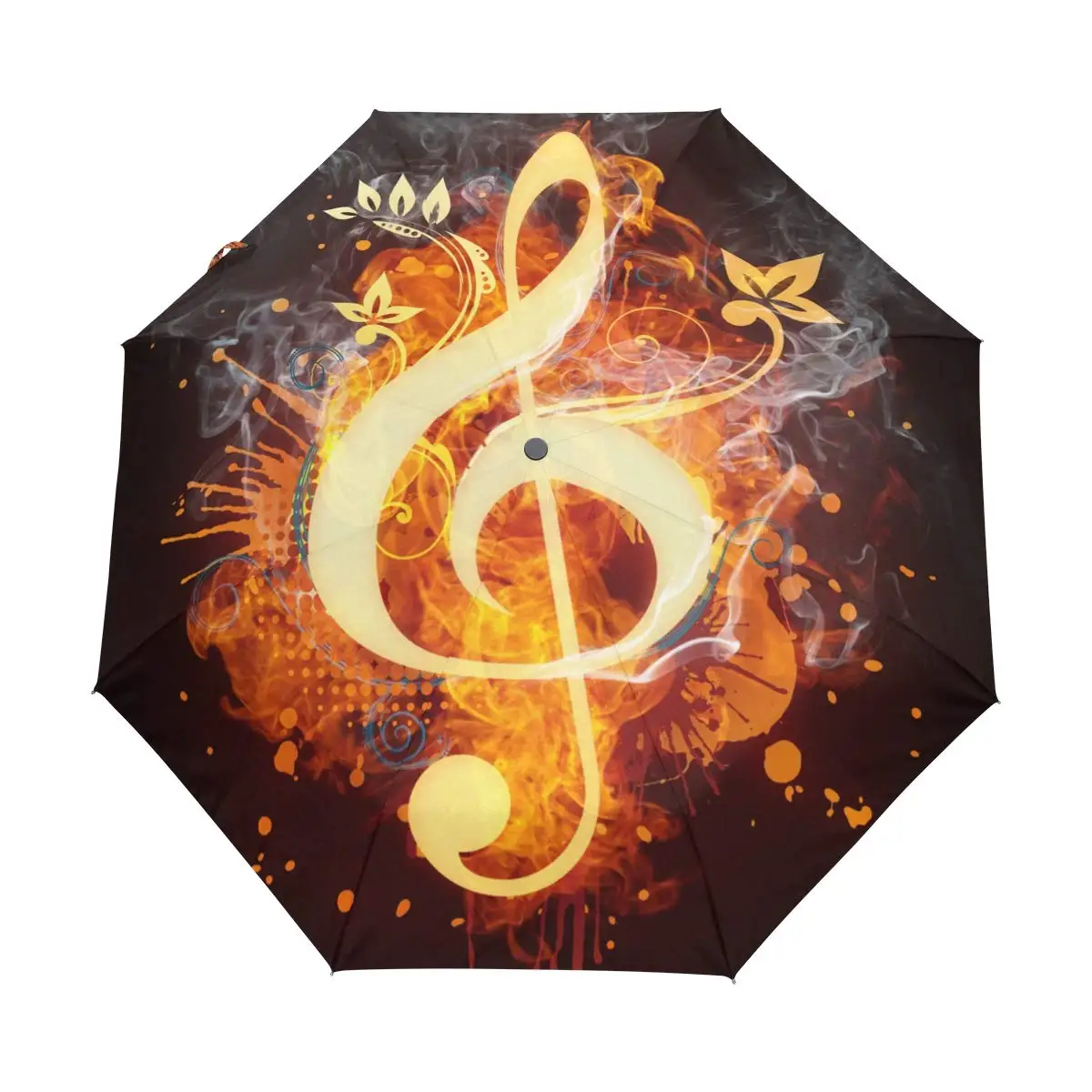 Black and White Musical Note Travel Umbrella Music Theme Folding Rain Umbrellas Windproof Compact Lightweight for Adults Teens