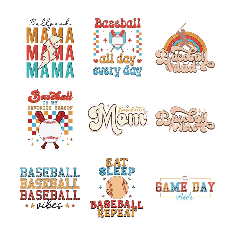 Cartoon Baseball Pattern Thermal Transfer Sticker Fusible Iron On Patches For Boy Girl Clothing T24924