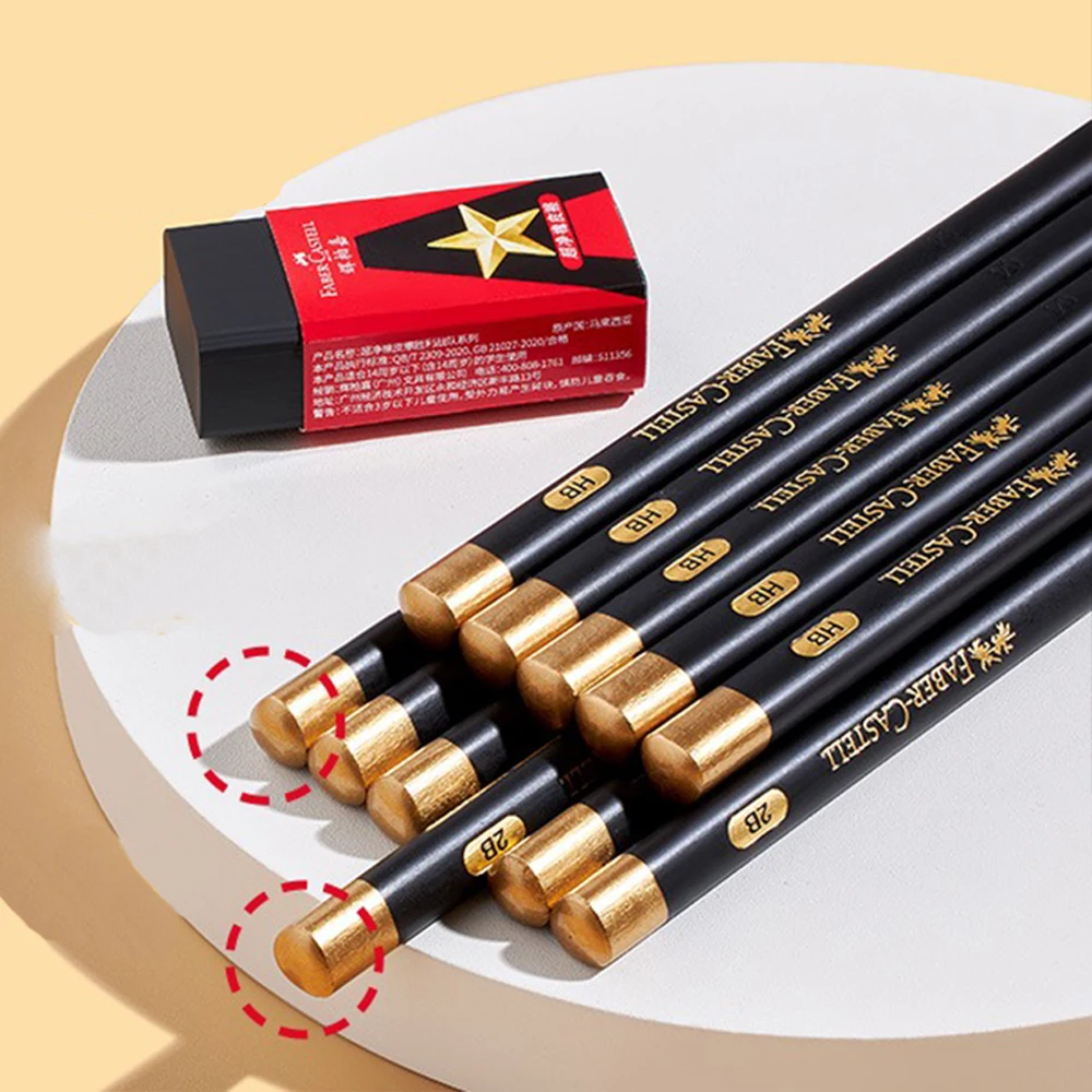 Germany FABER CASTELL Wooden Pencil Set with Triangular Holder HB/2B for Write Draw Super Clean Eraser School Stationery
