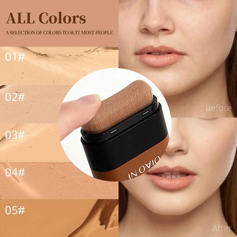 Flawless Face CONCEALER Solid Foundation Stick พร้อมแปรง 2 หัวเพื่อการแต่งหน้าที่ง่ายดาย 5 สีตัวเลือก