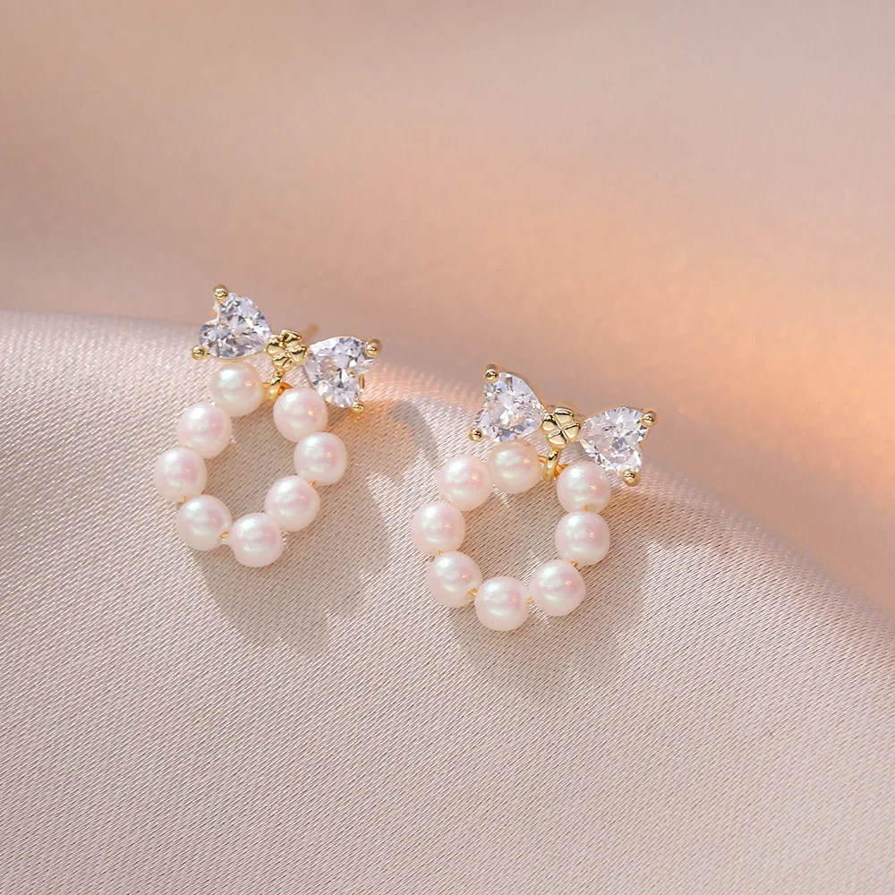 

Fashion sweet bowknot natural freshwater pearl earrings for women