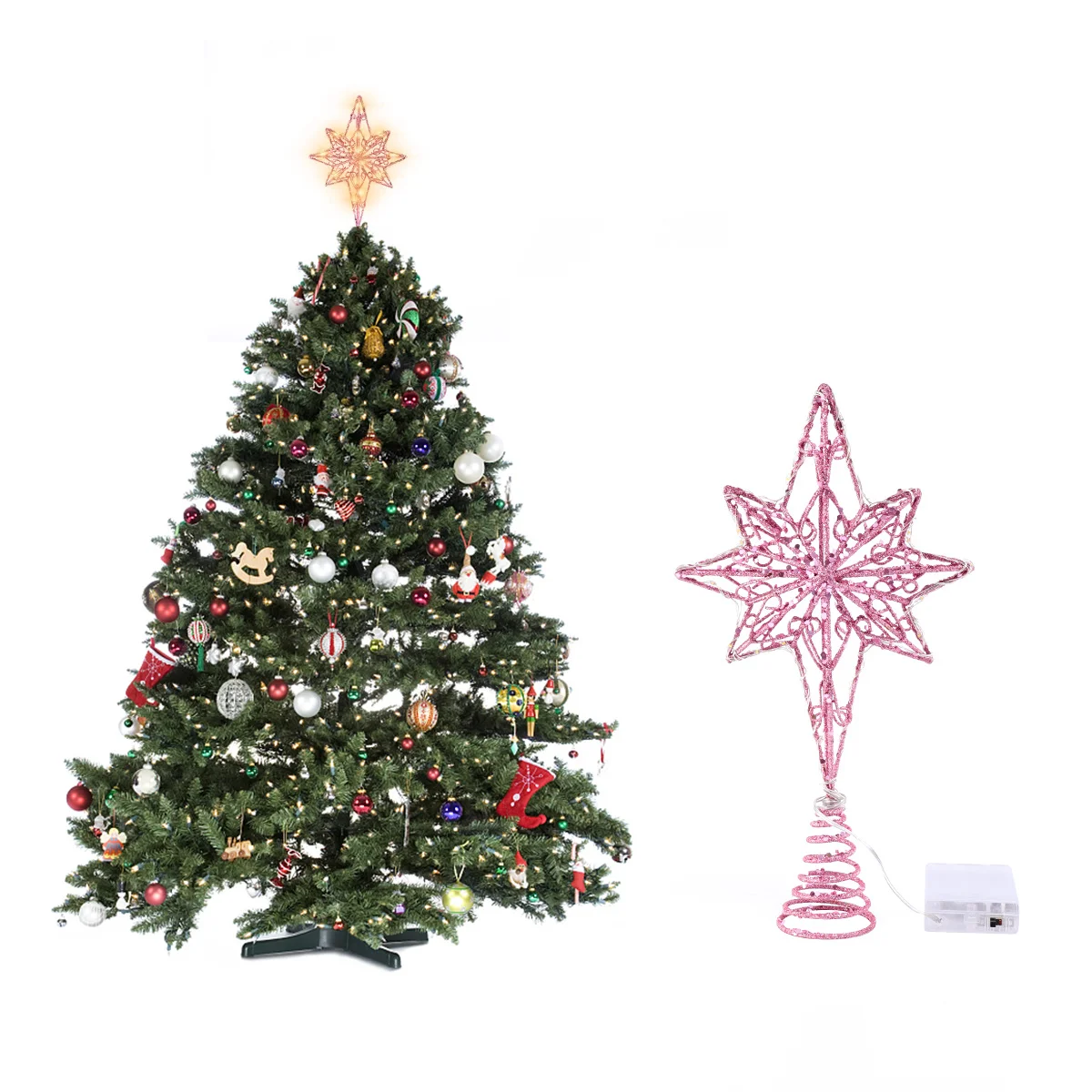 

Star Tree Topper Eight Pointed Metal Gold Cone Holder for Small Christmas Tree Festival Party Home Decoration Christmas Star
