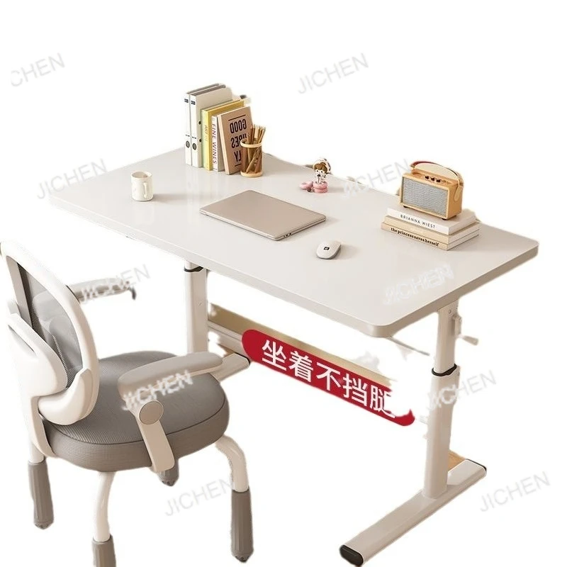 

Table Small Desk Student Can Lift Hand-cranked Lifting Table Large White Table Hand-cranked Lifting Simple Writing