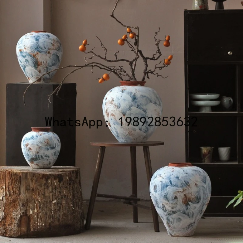 

Coarse Earthenware Pot Flower Vase Flower Arrangement Accessories Retro Chinese Ceramic Vase Flowerpot Home Decoration