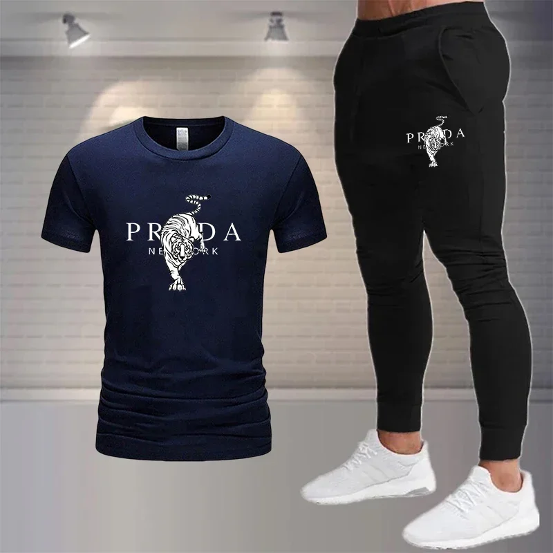 2024 neue sommer männer sport mode anzug 100% baumwolle T-shirt Shorts 2-stück anzug sport lässig männer tragen