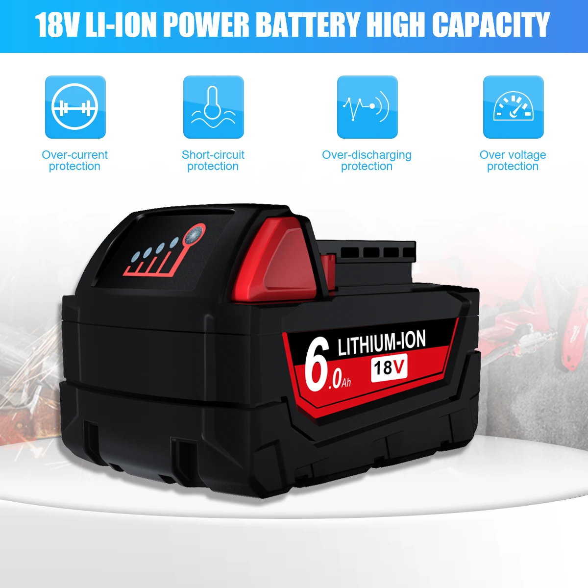Remplacement 18V 6,0Ah pour batterie au Lithium Milwaukee M18 XC 48-11-1860 48-11-1850 48-11-1840 48-11-1820 Batteries rechargeables