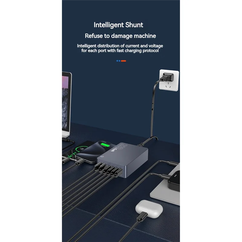 

Стильное зарядное устройство для ноутбука-220 Вт GAN, 6 портов USB PD, 100 Вт, USB Type C QC3.0, настольная зарядная станция для телефона, планшета, ноутбука