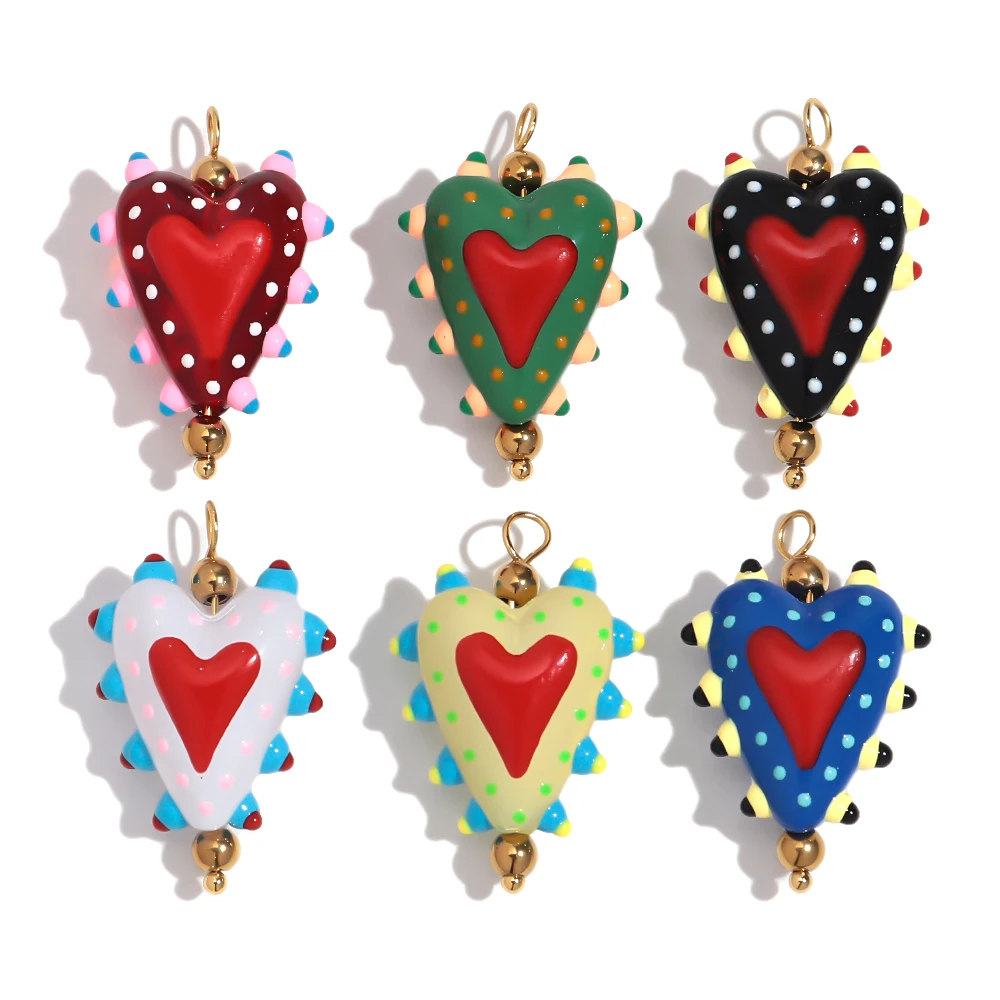 5/10 Stück Edelstahl Niedliche Herz-Lampwork-Glasanhänger Süße Liebesanhänger für DIY-Schmuckherstellung Ohrringe Halsketten Zubehör – Detail 1
