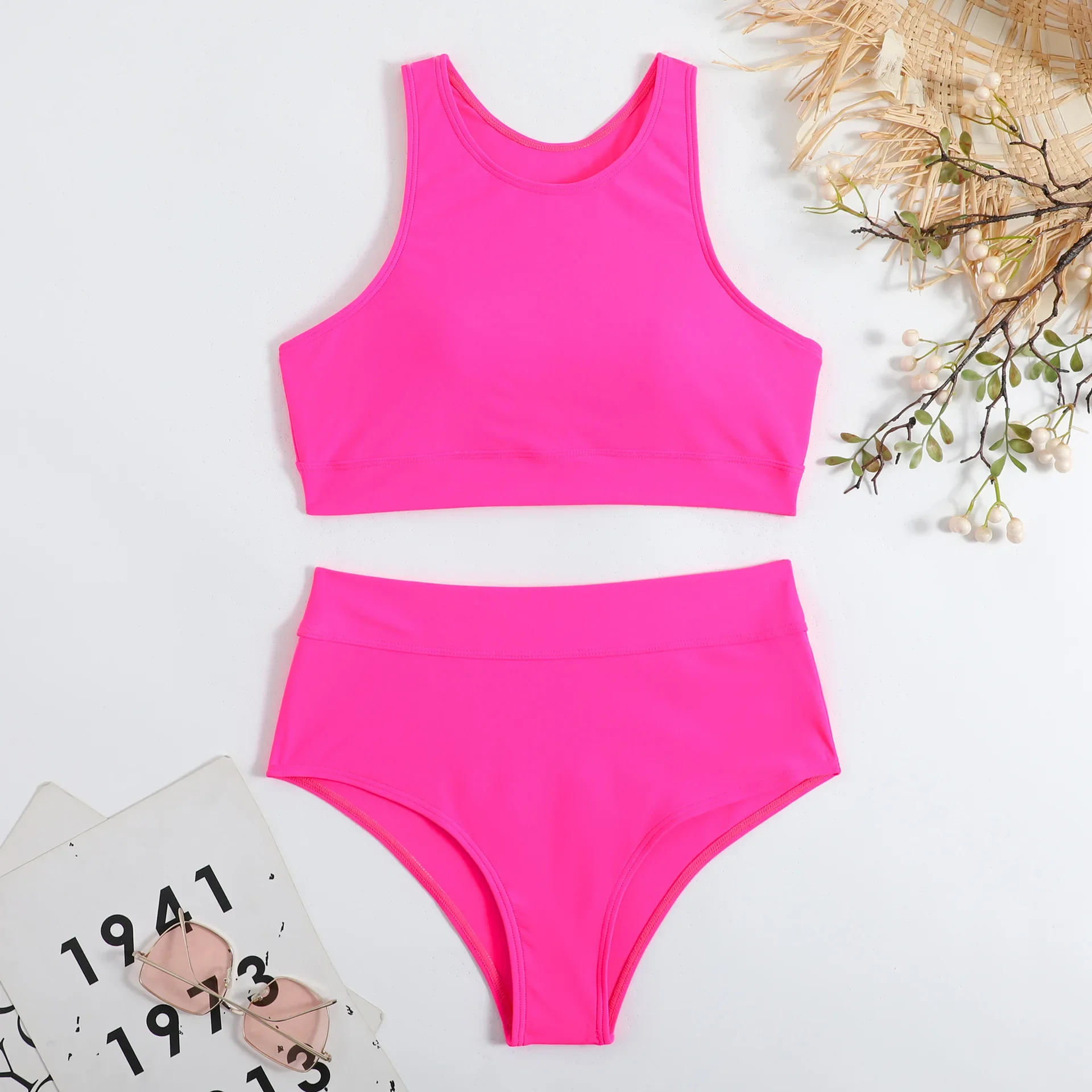 Neue Hohe Taille Bikinis Zwei Stücke Badeanzug Frauen Bademode Crop Top Strand Tragen Schwimmen Badeanzüge Koreanische Bikini Set Pool 2024