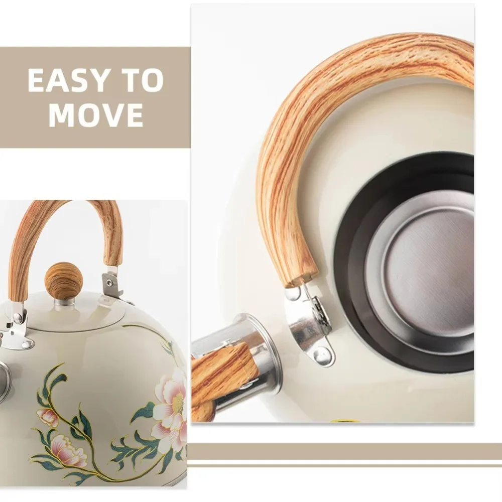 3L Whistling Kettle Teapot Floral Enameled Stainless Steel Tea Jug Large Capacity Thickened Teapot Water Kettle