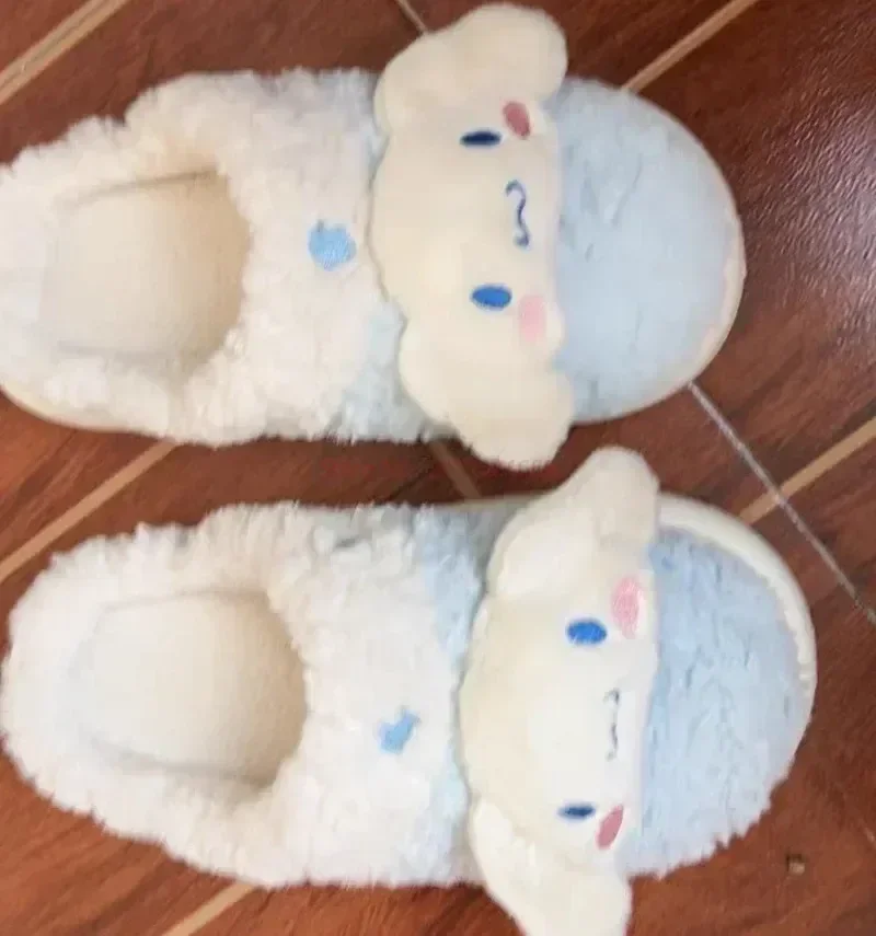 Sanrio Hello Kitty Home Fuzzy Slipper Cartoon Kuromi Cinnamoroll  Yk2 Women Winter Plush Non Slip Slippers girl Cute Flat Shoes