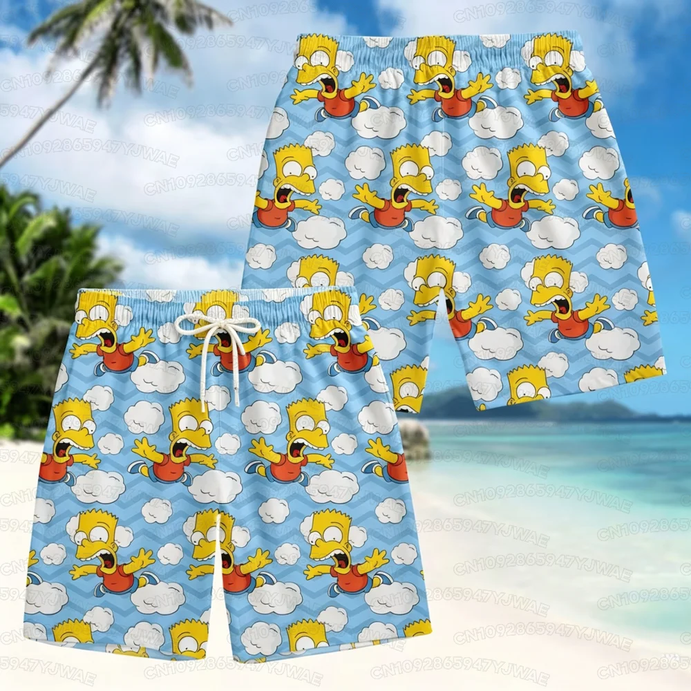 Summer Men's Women's Holiday The Simpsons Print Shorts Snowflake & Holly Print Quick-Dry Beachwear Vacation Hawaiian Shorts