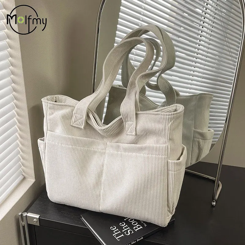 

Women Corduroy Tote Bag Casual Multi Pocket Handbag Adjustable Strap Crossbody Handbag Zipper Shoulder Bags Fall 2025 New Winter