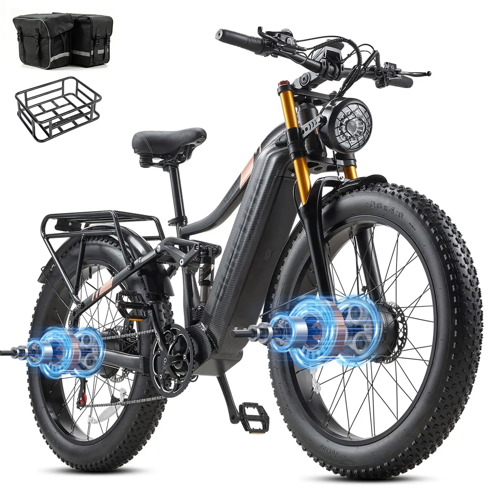 2026 Dual Motor Electric Bike for Adults AWD 5000W/3000W Peak 40 MPH/30 MPH E Dirt Bike, 52V/48V Removable Battery 65/80/150 Mil image 5
