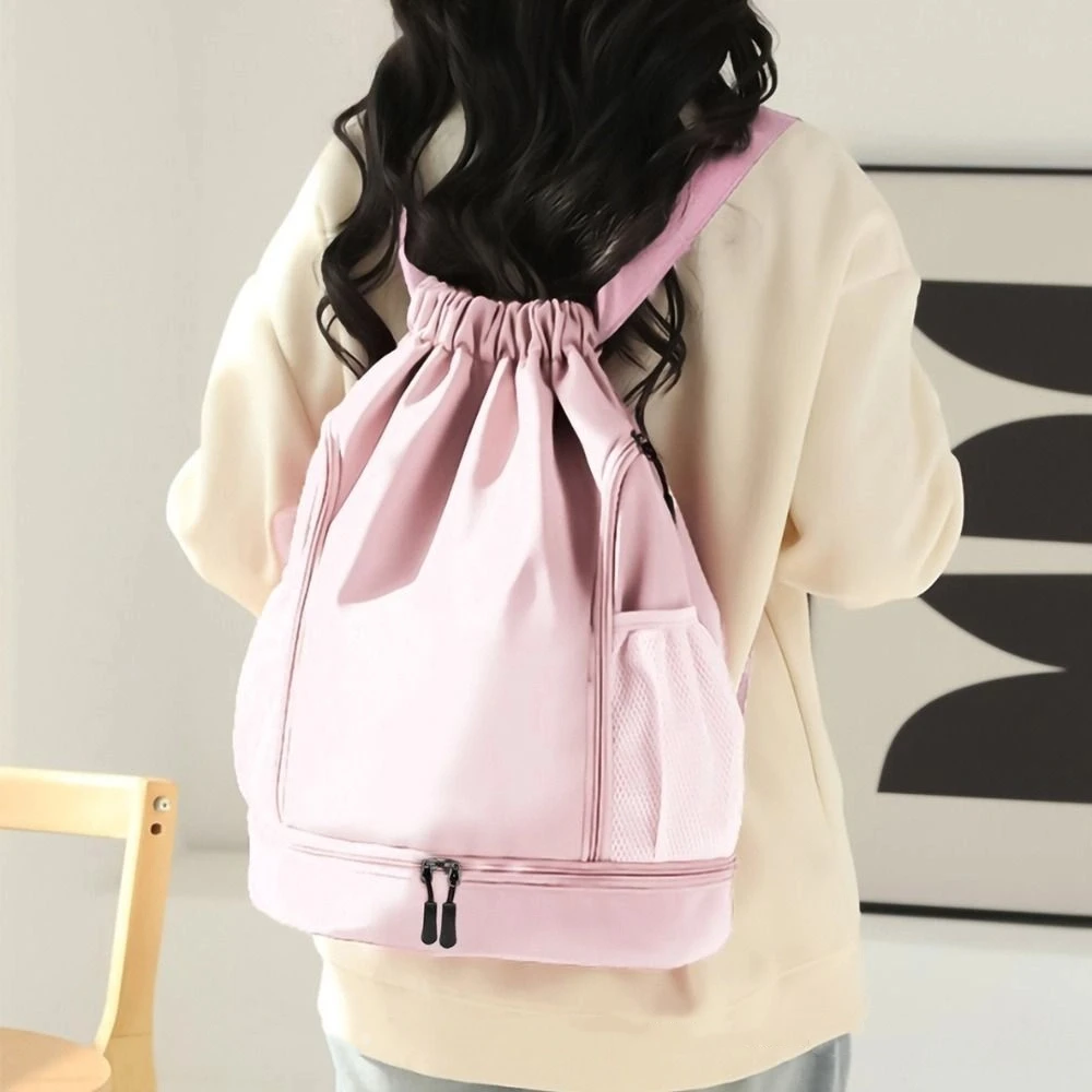 Large Capacity Sports Drawstring Backpack with Shoe Compartment Oxford Cloth Drawstring Sports Bag Adjustable Straps Lightweight