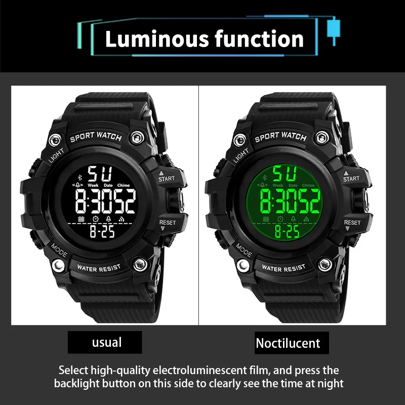 YIKAZE Sport Men\'s Watch Multifunction Military Men Watch Alarm Clock Big Dial Digital watches Waterproof Electronic Wristwatch