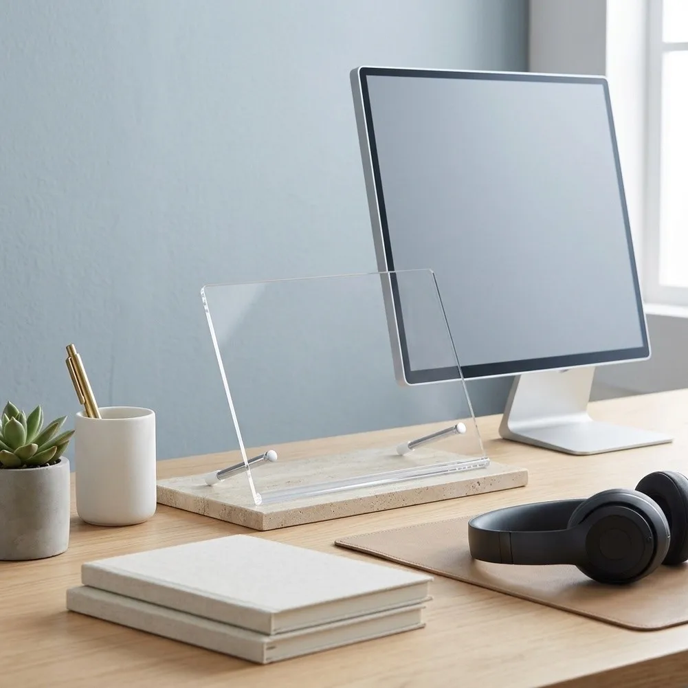 Monitor Memo Board Free Bracket for Desk Organization 14x5in Clear with Non Slip Silicone and Sturdy Metal Frame