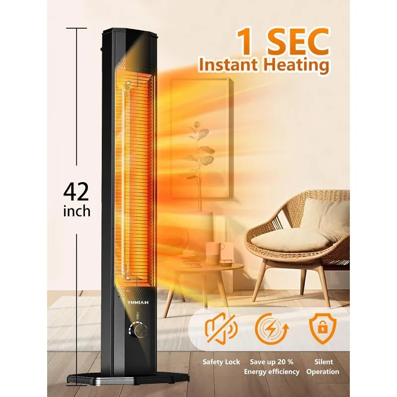 Outdoor Electric Patio Heater,Haimmy 42in Infrared Heater with Remote, 9 Heat Levels,9H Timers,1500W Instant Heating,Safety Lock