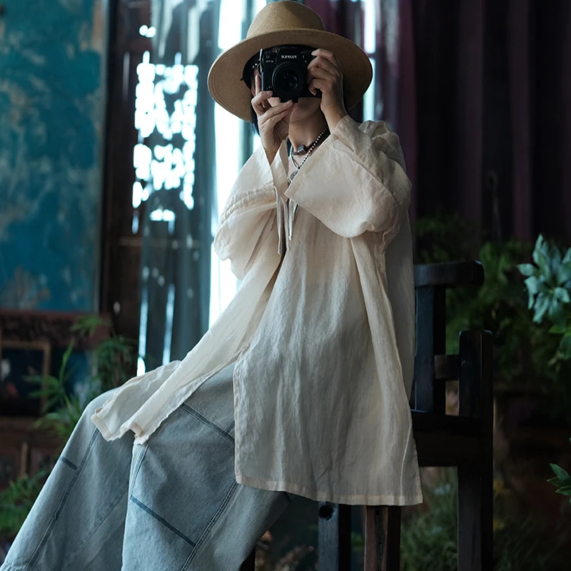 Übergroße Frauen Casual Leinen T-shirts Neue Ankunft 2025, Sommer Vintage Stil Oansatz Einfarbig Lose Weibliche Lange Tops Tees M771