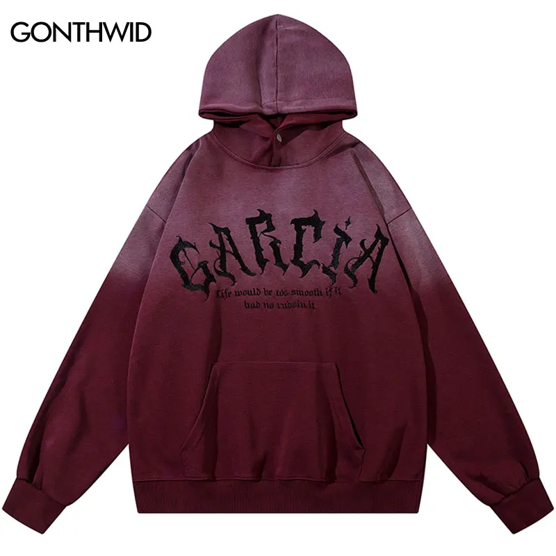 

Vintage Hoodie Grunge Hip Hop Embroidered Tie Dye Hooded Sweatshirt Men Harajuku Punk Gothic Baggy Oversized Pullover Streetwear