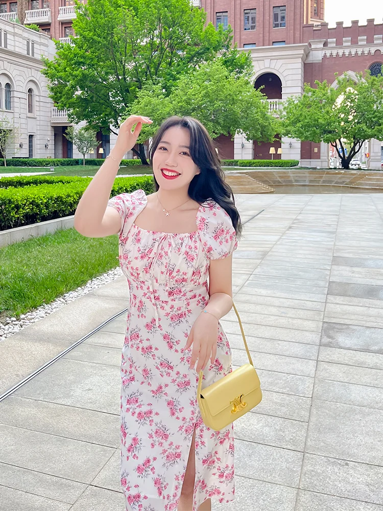 

plus Size Floral Print Summer Dr High Waist A-Line Silhouette Casual Comfortable Materni Dr with Belly Covering