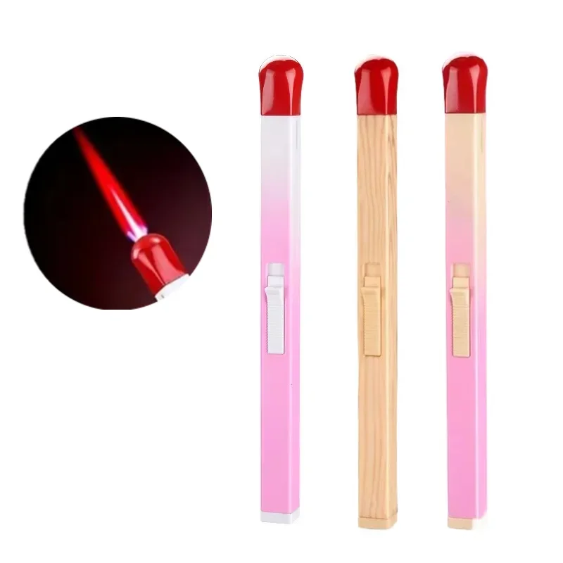 New Gradient Extra Long Match Inflatable Lighter Windproof Spray Butane Torch Portable Moxibustion Kitchen Cute Lighter