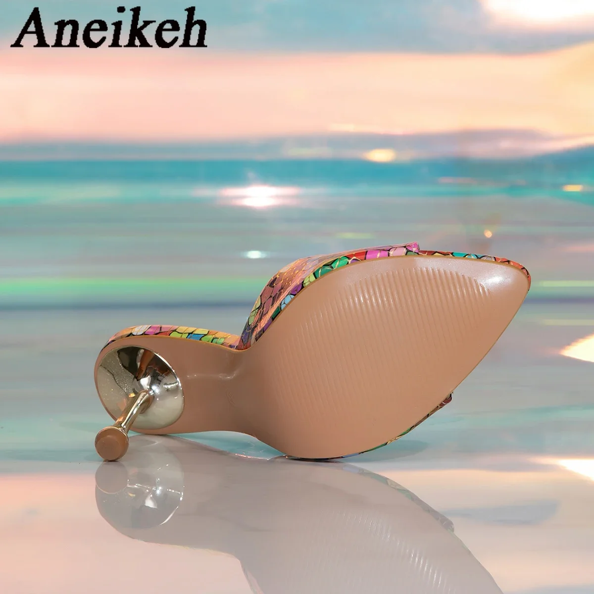 Aneikeh-女性用スパンコールスリッパ,ハイヒールの滑り止めサンダル,薄いスリッパ,アウトドアシューズ,夏のファッション