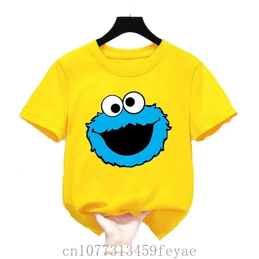 Cotton Cute Cartoon Kids T-Shirts Short Sleeve Tops Sesame Street Polyester Quick Dry Design Print Boys Girls Funny Summer Tops