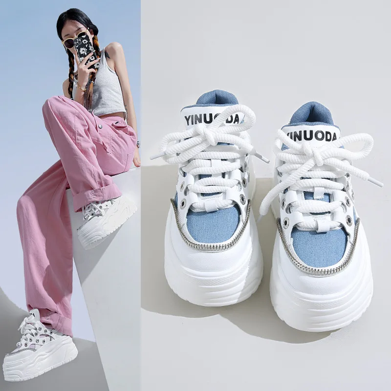 النساء 8 سنتيمتر منصة أحذية رياضية حذاء قماش 2026 الخريف الدانتيل يصل مكتنزة مبركن أحذية التزلج النساء تنفس الراحة أحذية رياضية #4