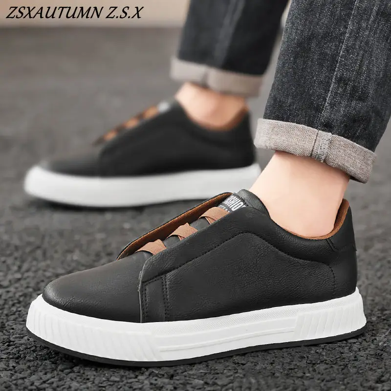 

39-46 Size Men's Shoes Sports Casual Men 2025 New Spring Slip-ons Shoes Black White Fashion PU Leather Shoes