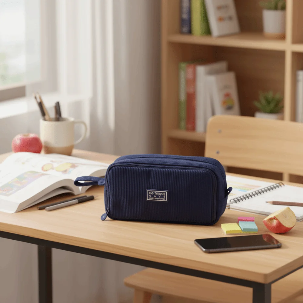 Multilayer Large Capacity Pencil Case Desk Organizer Durable Corduroy Pencil Pouch Pencil Bag Zipper Student Stationery Box