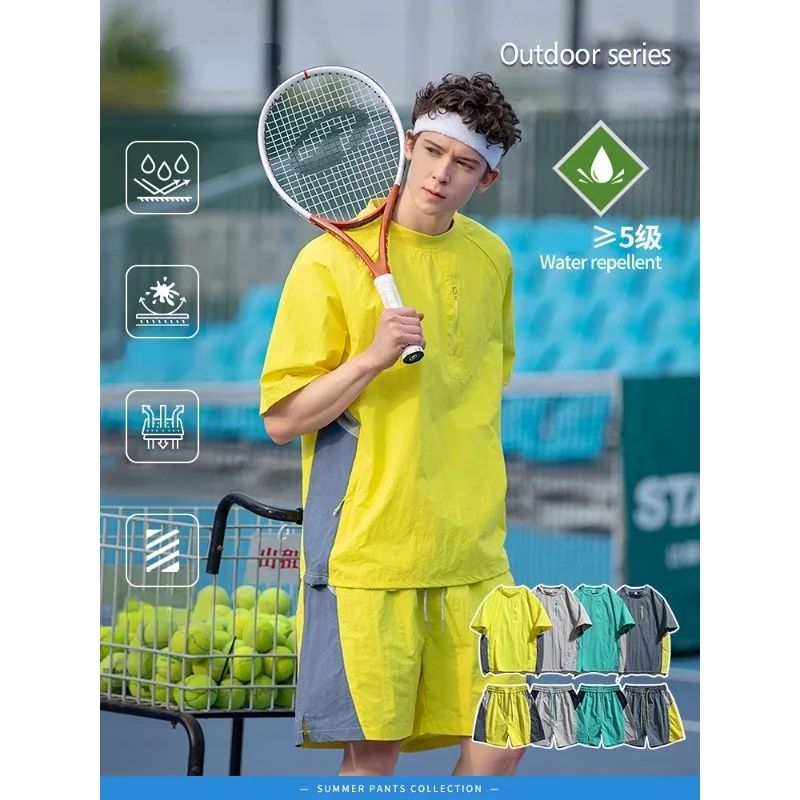 Men's Summer Outdoor Sports Set Lightweight Quick-Dry UV Protection Running Shorts & Breathable T-Shirt Fitness Combo