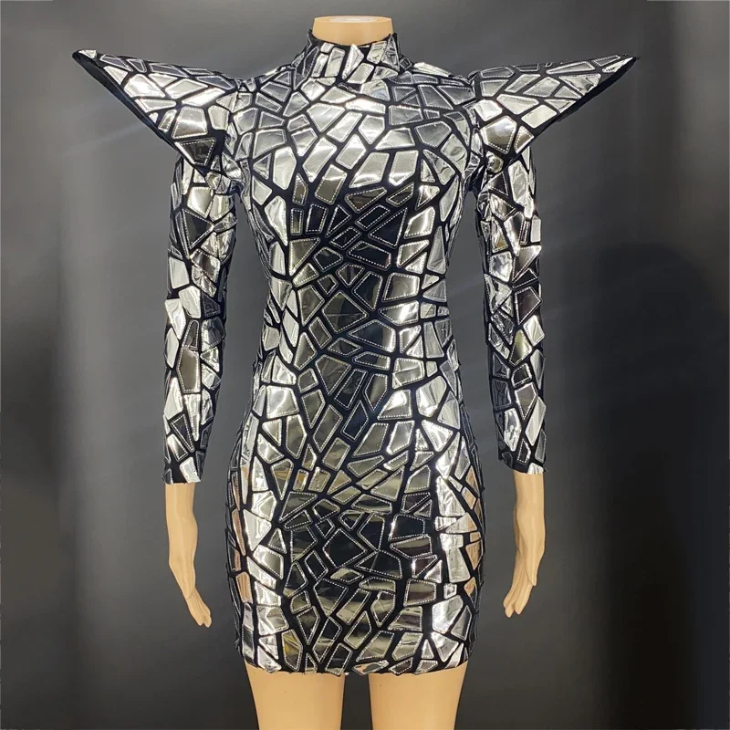 

Mirror Costume Women Exaggerated Shoulders Sequins Dance Outfit Evening Performance Dress Festival Clothing Gogo Costumes