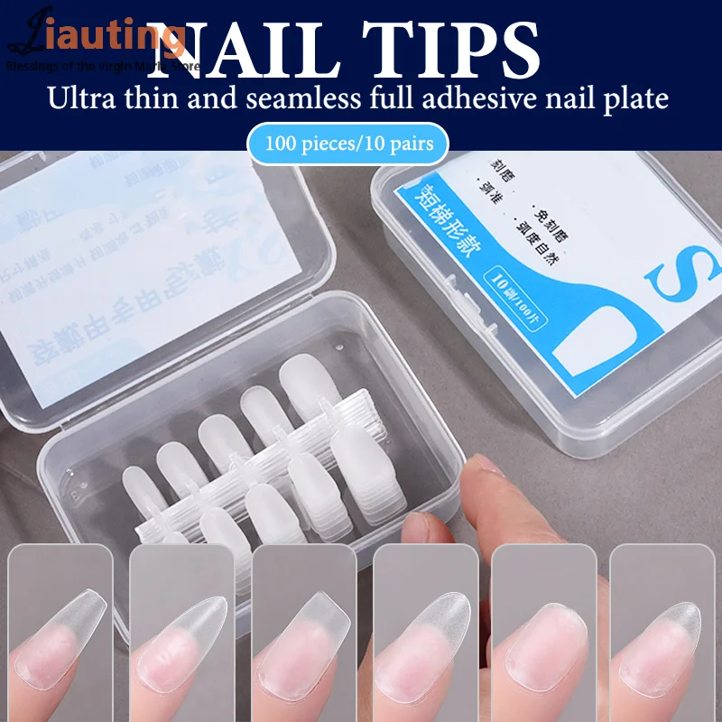 เล็บปลอมแบบกดติด 100 ชิ้น/กล่อง ลายกลาง ดีไซน์ด้าน สำหรับทำเล็บ