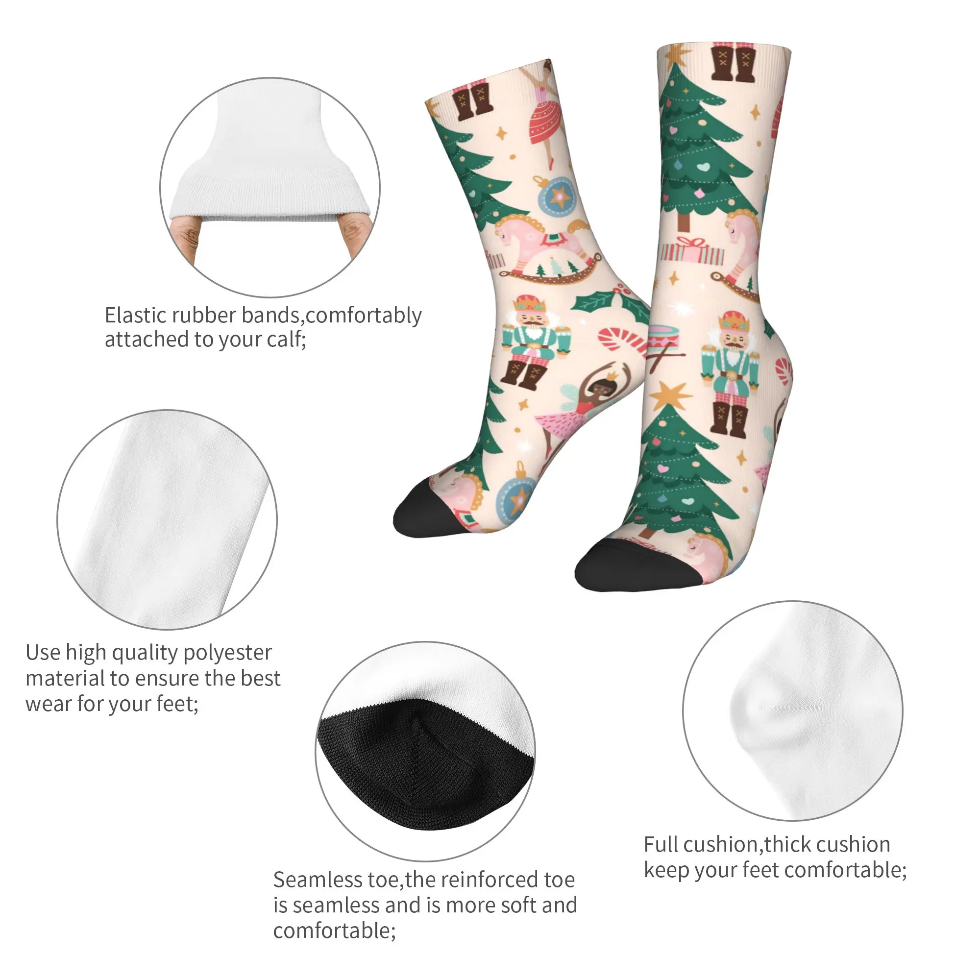 Hip-hop Christmas Nutcracker Tree Sports Socks New Year Polyester Crew Socks for Unisex Breathable